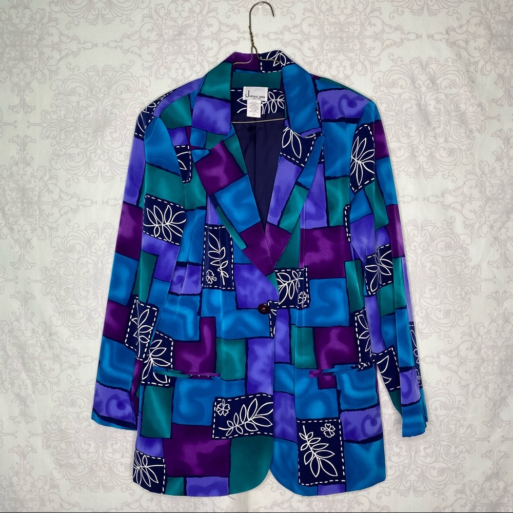 Vintage JUSTIN B JONES NY colorful statement print blazer jacket size 12